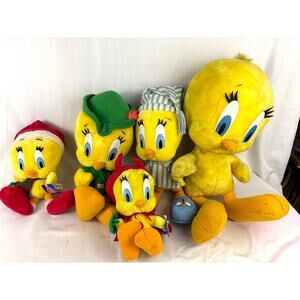 Lot of 5 Vintage Tweety Bird Plush Animal Lot 1990s Y2K Looney Tunes